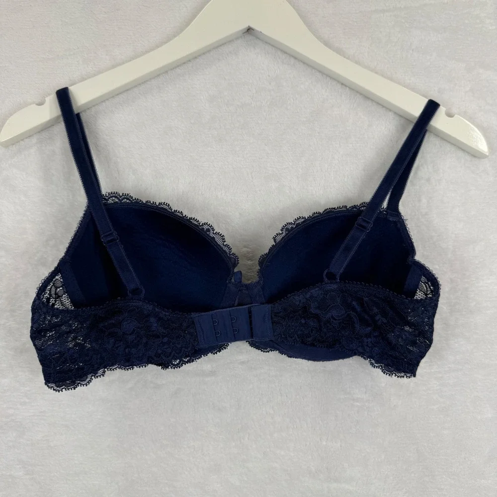 Victoria's Secret Dream Angels Lined Demi Bra‎ Navy Blue Lace 34C 298888-J01
